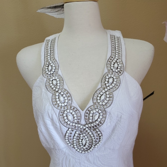 White Embellished Neckline Dress - Picture 2 of 10